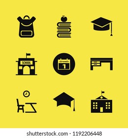 student icon. student vector icons set school book bag, lesson begining, first september calendar and graduation hat