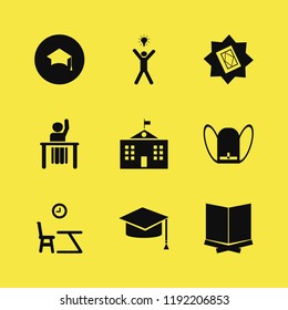 student icon. student vector icons set graduation hat, happy man bulb, university campus and holy quran