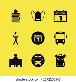 student icon. student vector icons set books and apple, school book bag, teacher and first september calendar