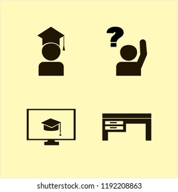 student icon. student vector icons set ask pupil, online education, graduaded student and desk