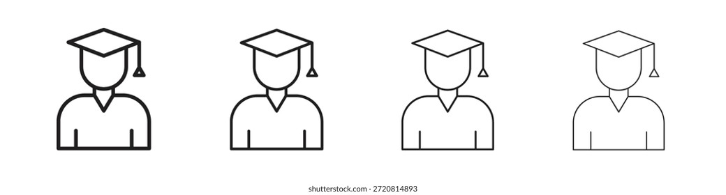 Los íconos de los estudiantes delinean el diseño de Vector negro. Línea con trazo editable.