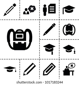Student icons. set of 13 editable filled student icons such as pencil, backpack, graduation hat, man and document, teacher, arrows up