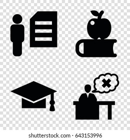 Student icons set. set of 4 student filled icons such as graduation cap, teacher, man and document