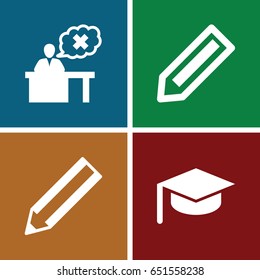 Student icons set. set of 4 student filled icons such as pencil, teacher