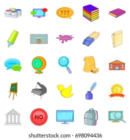 Student icons set. Cartoon set of 25 student vector icons for web isolated on white background
