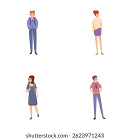 Student icons set cartoon vector. Group of male and female student. Education, learning
