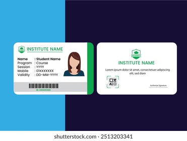 Student id card Template design perfect for University, School, College, Training Center, Course, staff or event purposes. This design features a professional layout with customizable fields.