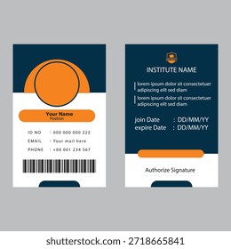 Diseño de Plantilla de tarjeta de identificación de estudiante perfecto para la Universidad, Escuela, Colegio, Centro de Capacitación, Curso, personal o eventos. Este diseño presenta un diseño profesional con campos personalizables.


