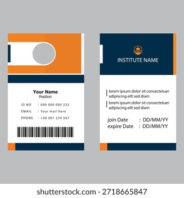 Diseño de Plantilla de tarjeta de identificación de estudiante perfecto para la Universidad, Escuela, Colegio, Centro de Capacitación, Curso, personal o eventos. Este diseño presenta un diseño profesional con campos personalizables.

