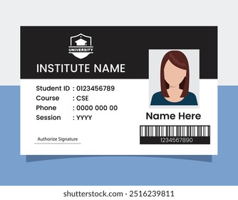 Student ID card template. Identification card student of university and college secure pass with personal character information with photo and signature plastic vector data ID of identity.