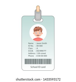 Student ID with photo. School identity card. Personal identification card. Student id card, identification card, identity verification, person data.