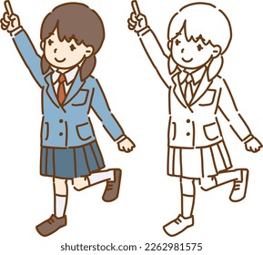 Student in japanese shcool. whole body vector illustration.