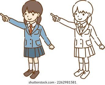 Student in japanese shcool. whole body vector illustration. pointing upper side.