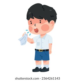student kid boy with cold or flu sneeze