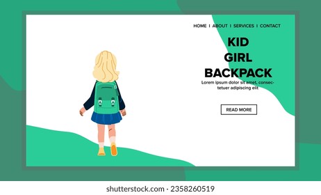 vector de mochila de chica estudiante. estudio de niños, educación de alumnos, educación primaria de niñas estudiante de primaria mochila web de dibujos animados planos