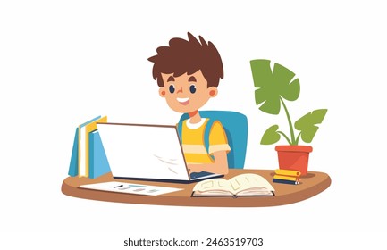 Student kid learning online at home. Students using the platform to access course materials, take quizzes, and collaborate with classmates