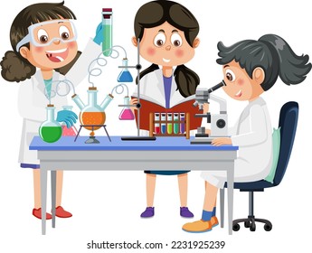 Student kids doing science experiment illustration