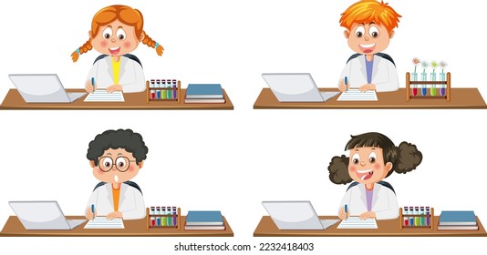 Student kids doing science experiment illustration