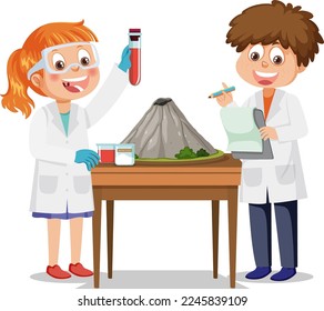 Student kids doing science experiment illustration