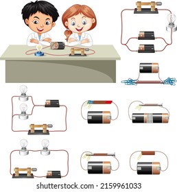 Student kids learned about electric circuit component illustration