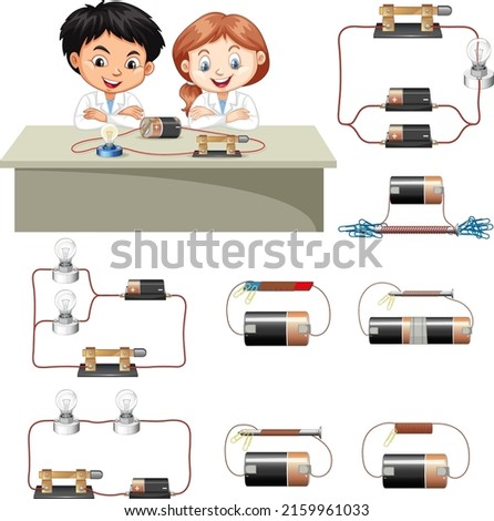 Student kids learned about electric circuit component illustration