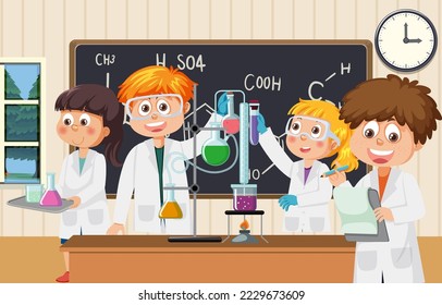 Student kids in science classroom illustration