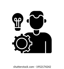 Student Knowledge Concept glyph Symbol. Bildung. Kreativ. Idea Konzept mit Glühbirne und Ausrüstung. Vektorgrafik einzeln.