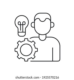 Student knowledge concept linear icon. Education. Creative. Idea concept with light bulb and gear. Vector isolated illustration. Editable stroke