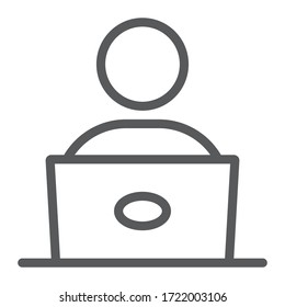 Student with laptop line icon, education and school, male worker sign vector graphics, a linear icon on a white background, eps 10