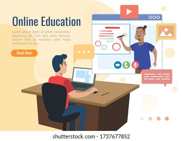 student with laptop and online education technology, vector illustration