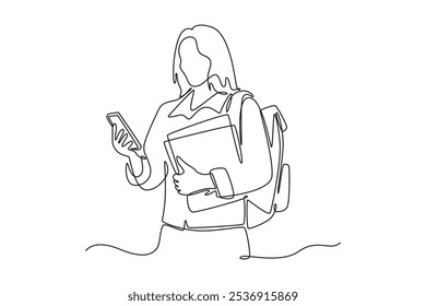 Student learning concept. Single line draw design vector graphic illustration.