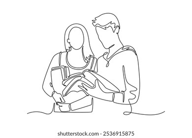 Student learning concept. Single line draw design vector graphic illustration.