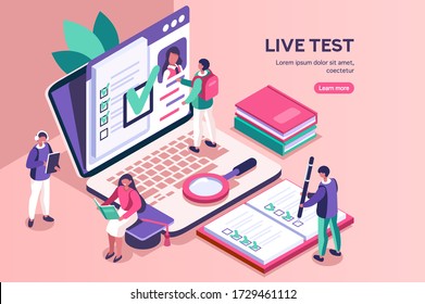 Student learning for diploma at the class with books. Course, class work for diploma test learning, academy student on online device working on test. Diplomas for students, academy education. Vector.