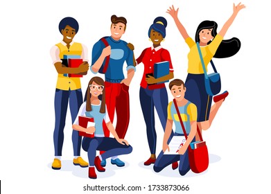 Estudiante aprendiendo un diploma en la clase con libros. Curso, trabajo de clase para el aprendizaje de prueba de diploma, estudiante de academia en dispositivo en línea trabajando en prueba. Diplomas para estudiantes, educación académica. Vector.