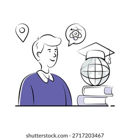 Estudiantes que aprenden estudios globales con gorra de graduación y globo.