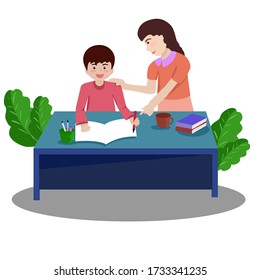 Estudiantes aprendiendo en casa con sus padres