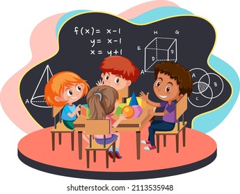 Student Learning Math In Group Illustration