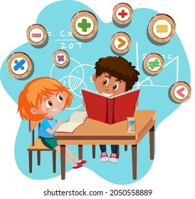 Student learning math isolated illustration