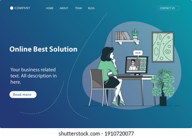 Student Learning Online at Home. Character Sitting at Desk, Looking at Desktop . nline Education Concept. Flat Isometric Vector Illustration.