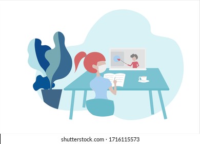 Student learning online with laptop at home during Covid 19 outbreak