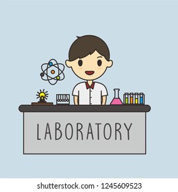 A student learning science in laboratory vector illustration 