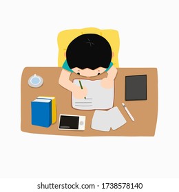 Aprendizaje de estudiantes, estudio desde el hogar, educación a distancia, niños haciendo deberes