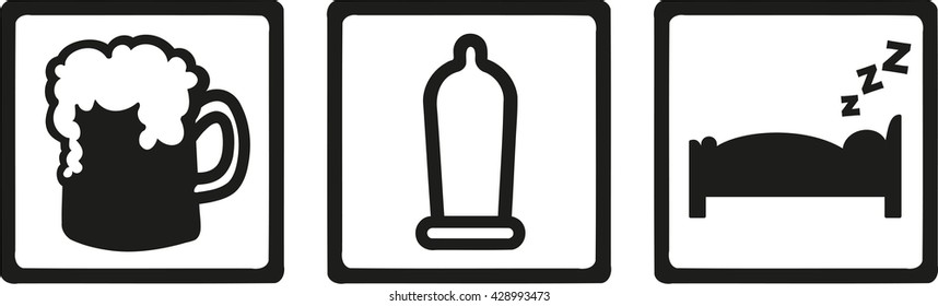 Student life - beer, condom, sleep icons