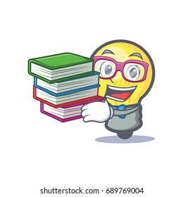 Student light bulb character cartoon with book