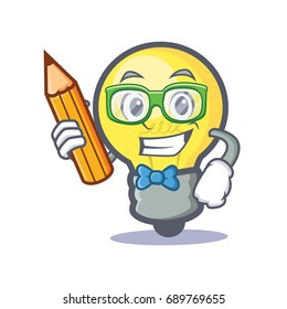 Student light bulb character cartoon with pencil