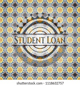 Student Loan arabic badge background. Arabesque decoration.