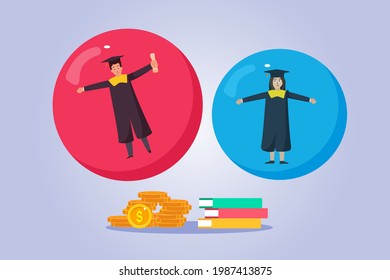 Student Loan bubble vector concept. Students inside a bubble with coins and books