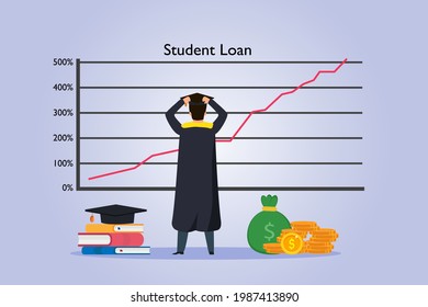 Student Loan bubble vector concept. Stress student looking at rising up student loan graph