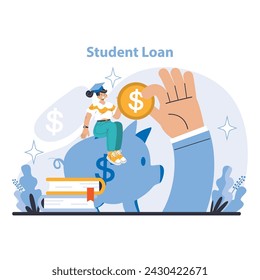 In: Student Loan Concept. Investitionen in Bildung durch günstige Studentenkredite. Stärkung des akademischen Wachstums und der finanziellen Flexibilität. Flache Vektordarstellung.