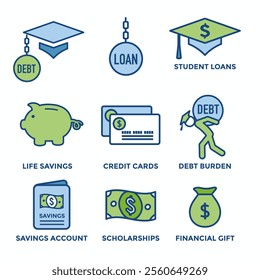 Student Loan Debt Forgiveness Icon Set